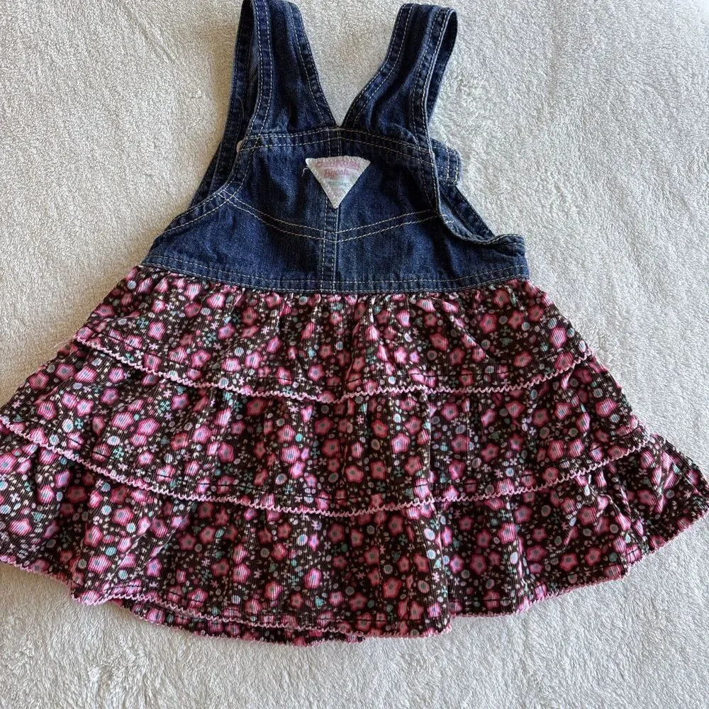 Oshkosh BGosh Jean Dress Pink Corduroy Vestbak Floral Overalls Jumper 24‎ M